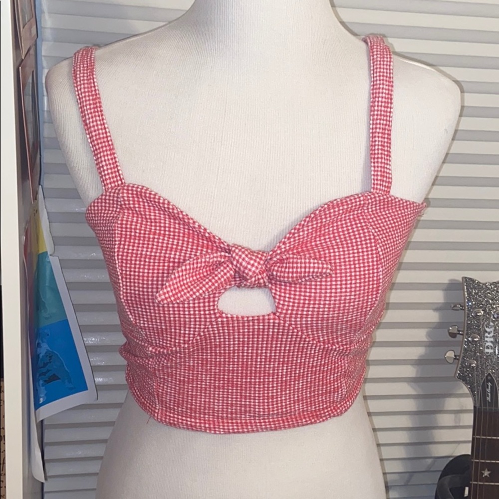MANGO checkered red and white tank